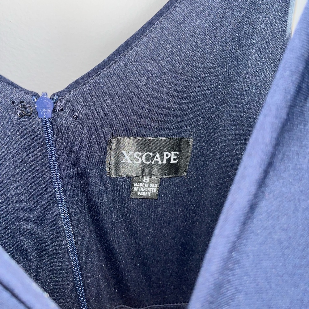 Xscape Navy Midi Flower Formal Cocktail Dress - Picture 3 of 9